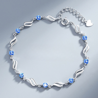 Retro 925 Sterling Silver Blue Crystal Bracelets For Women Korean Designer Hollow Adjustable Bracelets Luxury Party Jewelry Gift