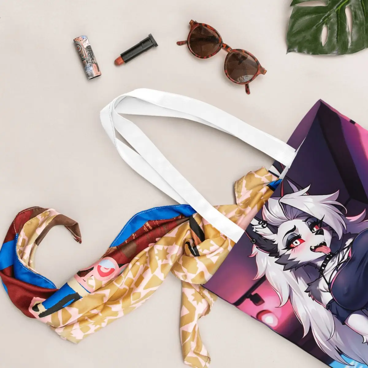 Helluva Boss Loona Bolsas de compras de lona Bolsa tote dobrável para mulheres bolsa de ombro bolsa de viagem