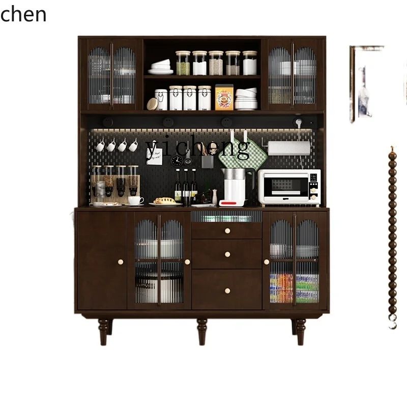 YFY Retro Solid Wood Sideboard Cabinet Wire-Wrap Board Integrated High Cabinet Storage Cherrywood