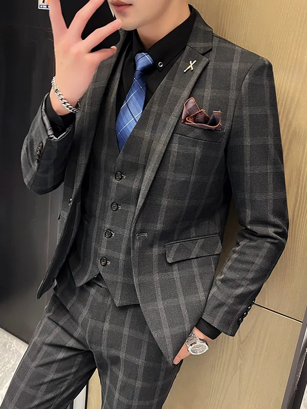 

Busin Formal Men's Tailored Suit Wedding omsmen Best Man Cheered Pattern Slim Fit Polyester Blend Spring Autumn Wear