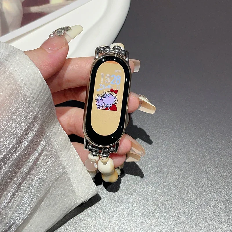 Cute Dog Ceramic Beaded Bracelet for Xiaomi Mi Band 9 8 7 Pro 6 5 4 3 Elastic Wristband for Mi Band 7 Strap Handmade Accessories