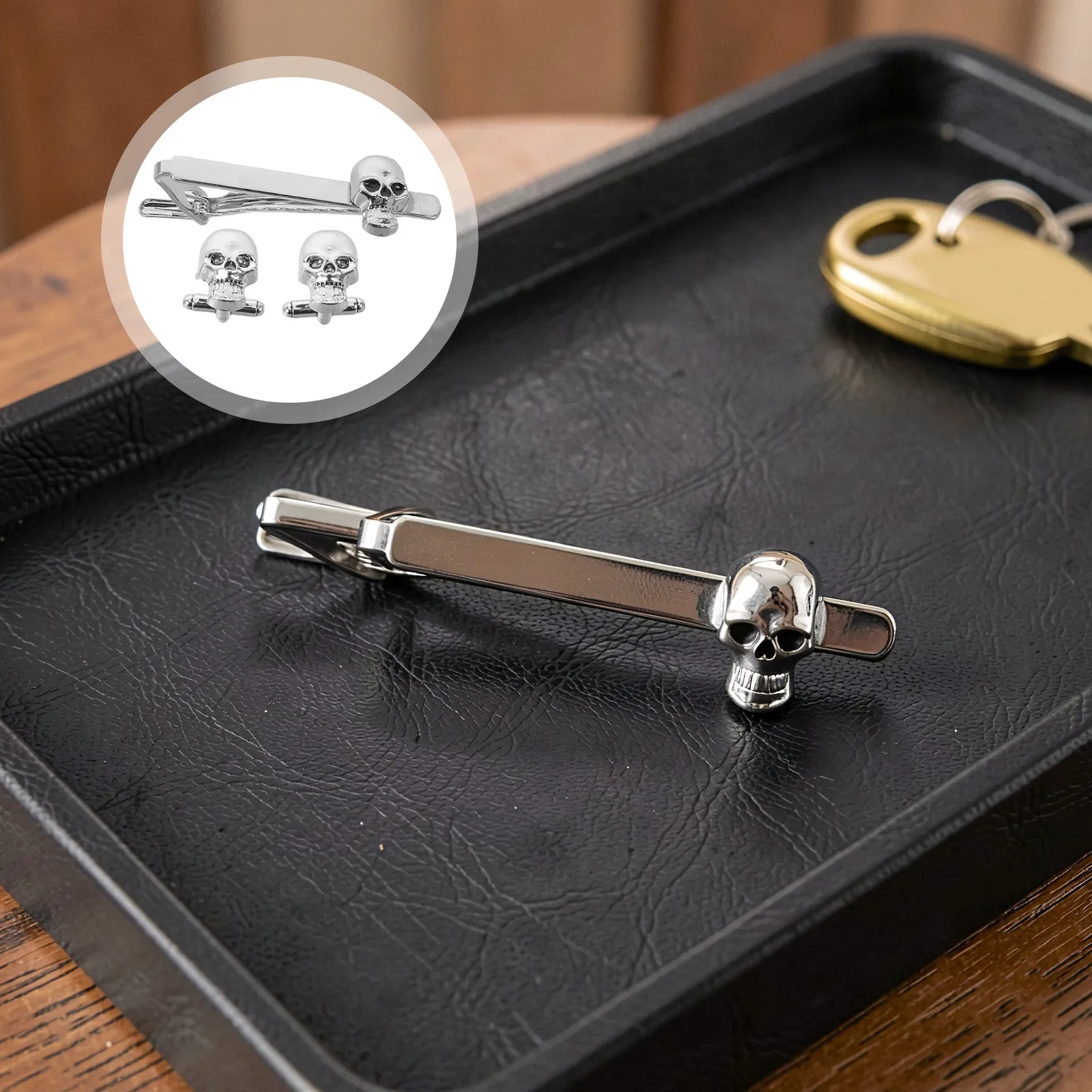 3 Pcs Skull Tie Clip Men Accessory Decor Gothic Jewelry Cufflinks Men's Settings
