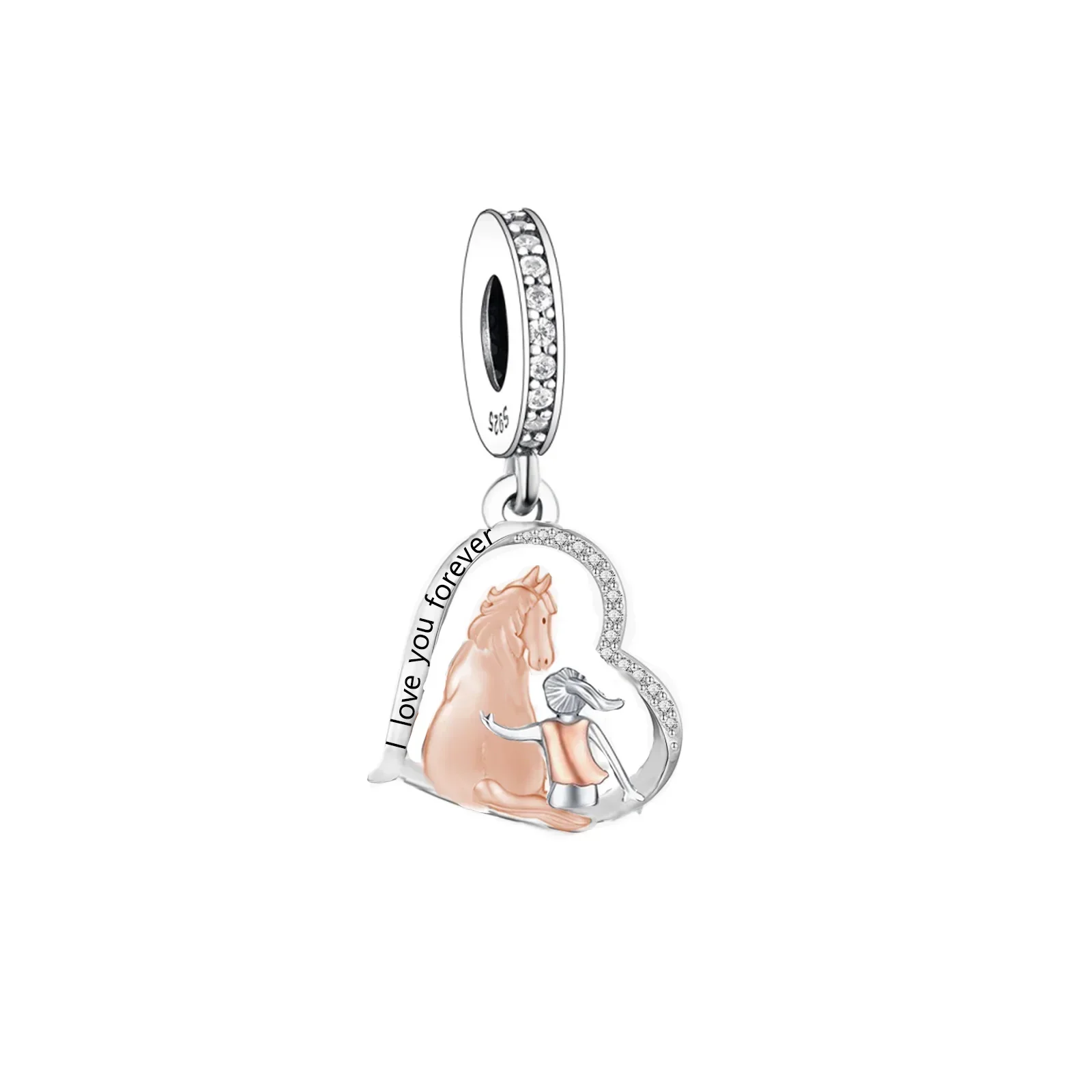 FC Jewelry Fit Original Pan Charm Bracelet 925 Sterling Silver Horse Girl Standing Together Bead For Making Women Berloque DIY - Image 2