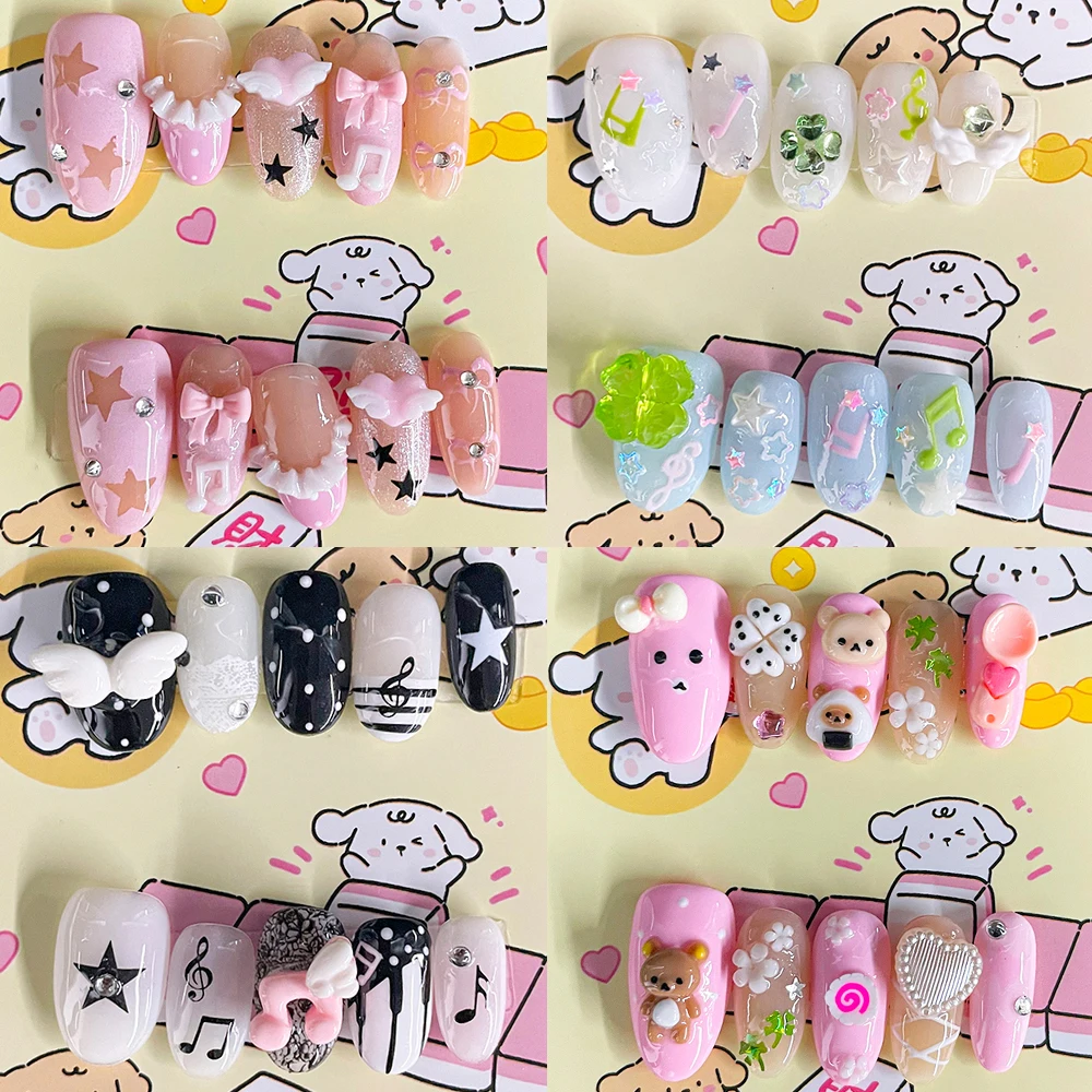 

Short Almonds Square Portable Y2K Full Cover False Nails Rilakkuma Popular Wing Polka Dot Note Elements Handmade Press On Nails
