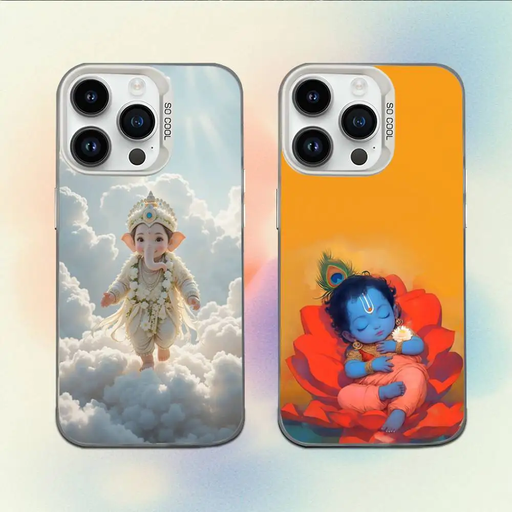 

Indian God Lord Krishna Phone Case For iPhone 16,15,14,13,12,11,Mini,Pro,E,MAX White Candy Matte Shockproof Cover