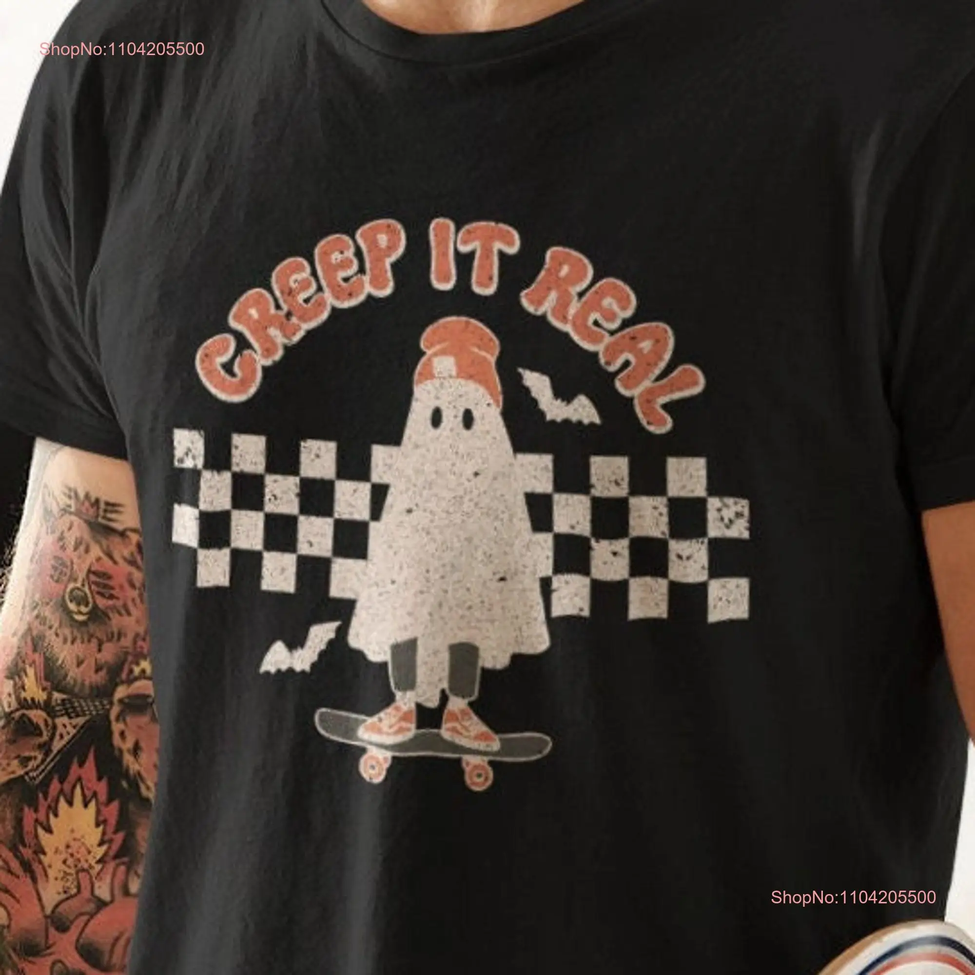 Retro Halloween T Shirt Creep It Real Vintage Ghost Skater Skateboarding Fall Plus Size long or short sleeves