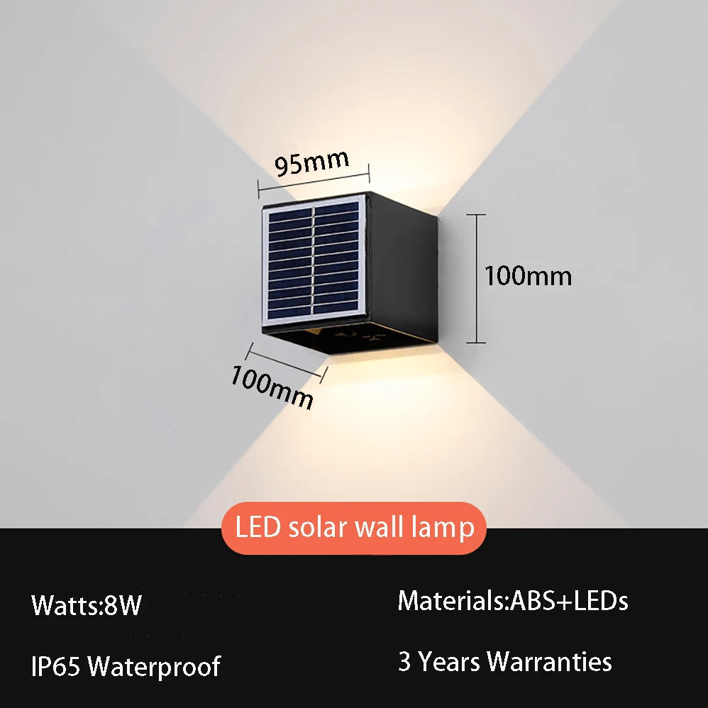 야외 LED 태양광 벽 램프, 빔 각도 조정, IP65 방수, 모던 미니멀리즘 스타일, 정원 마당 울타리 장식 조명, 8W