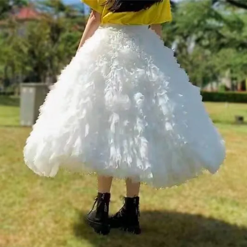 

Trendy Ruffle Mini Skirts Long Elastic Waist Multi Layers A Line Woman Skirt Tutu Puffy Maxi Skirt Layered Ankle Length