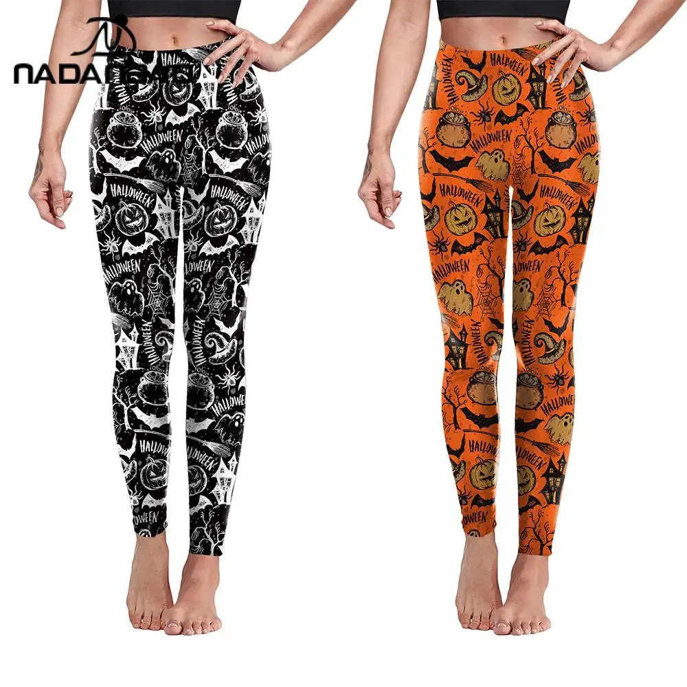 Nadanbao Nadanbao Halloween Pumpkin Elements 3D Print Women's Leggings Skinny Pants Sexy High Waist Trousers Winter Warm Pants