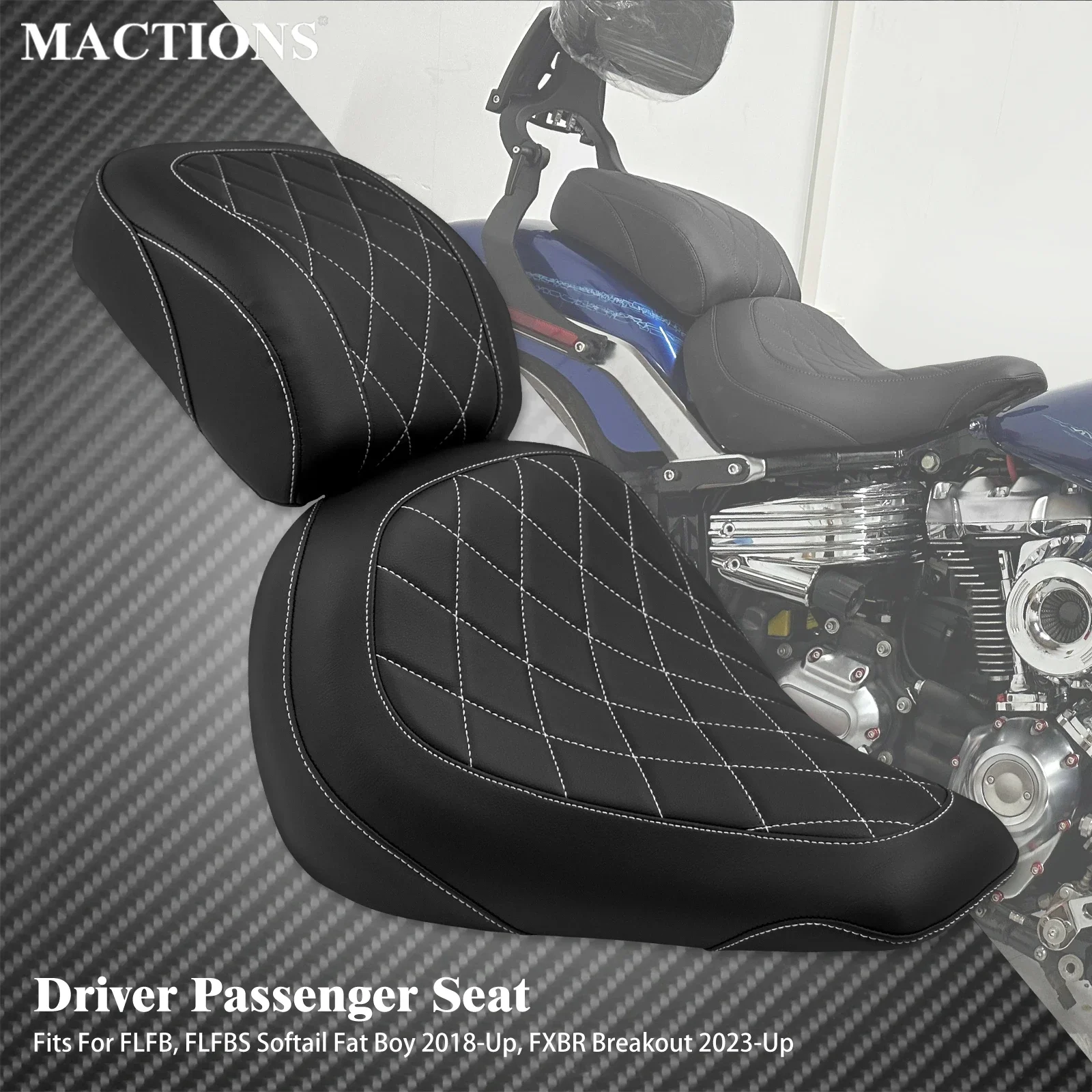 Motorcycle Front Rear Seat Two-Up Driver Passenger Seat Cushions For Harley Softail Breakout FXBR 23-Up Fat Boy FLFB FLFBS 18-Up