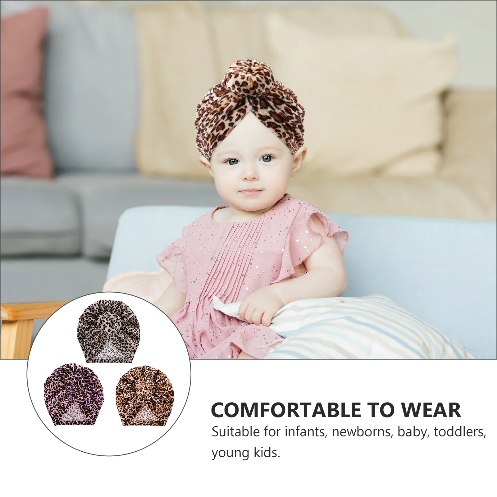 3 قطع ليوبارد طباعة القطن عمامة قبعات المستشفى الأذن القبعات القطنية قبعة لينة تنفس