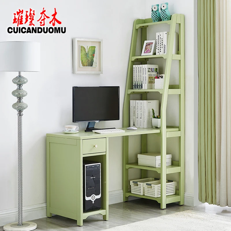 American-Style Solid Wood Desk and Bookshelf Combination Household Minimalist Writing Desk Computer Desk