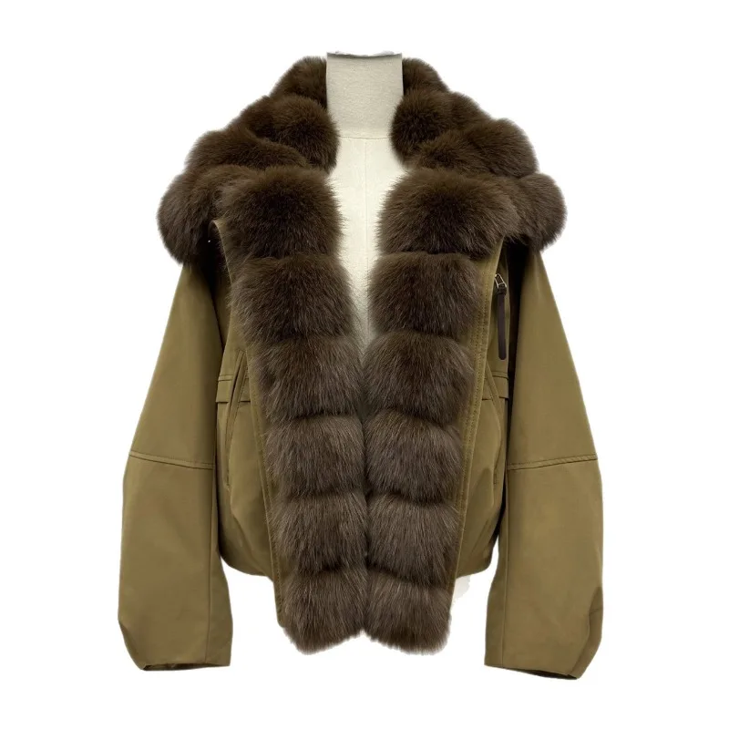 New Fox Fur Collar Suit Collar Fur Jacket Women' Winter White Duck Down Locomotive Pie Overcome Down Jacket Exquisite Simplicity