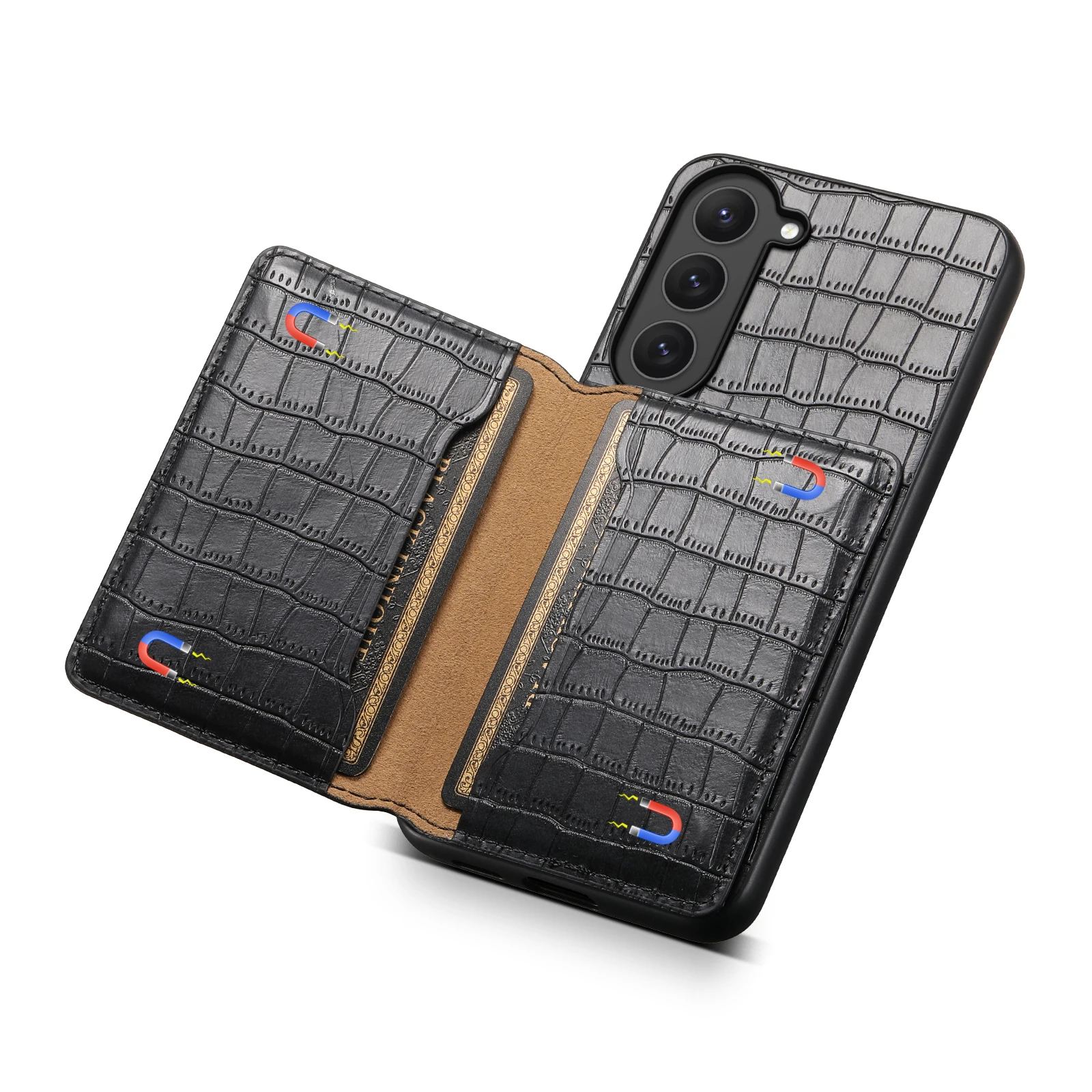 Luxury Crocodile Pattern Card Holder Case for Samsung Galaxy S23 S24 Plus Ultra FE A15 A25 A35 A55 5G Stand Bracket Cover