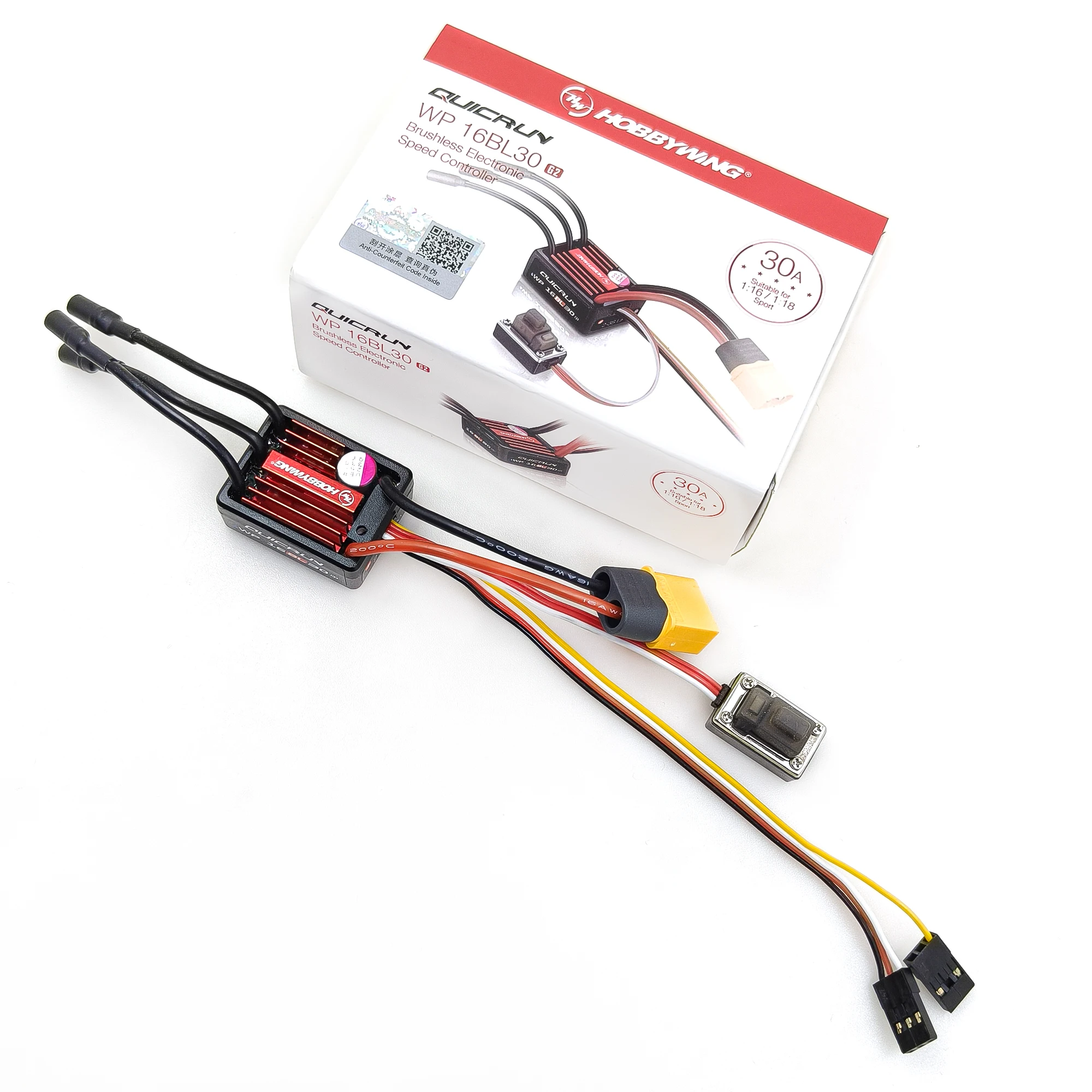 Hobbywing QuicRun WP-16BL 30A G2 2-3S Waterproof Bidirectional Sensory Brushless ESC For 1/16 RC Car
