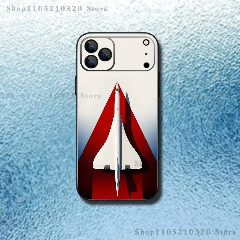 Concorde Air France Handyhülle für iPhone 17,16,15,14,13,12,11, Pro Max, XS, X, XR, SE, Mini, 8,7, weiche Silikonhülle in Schwarz