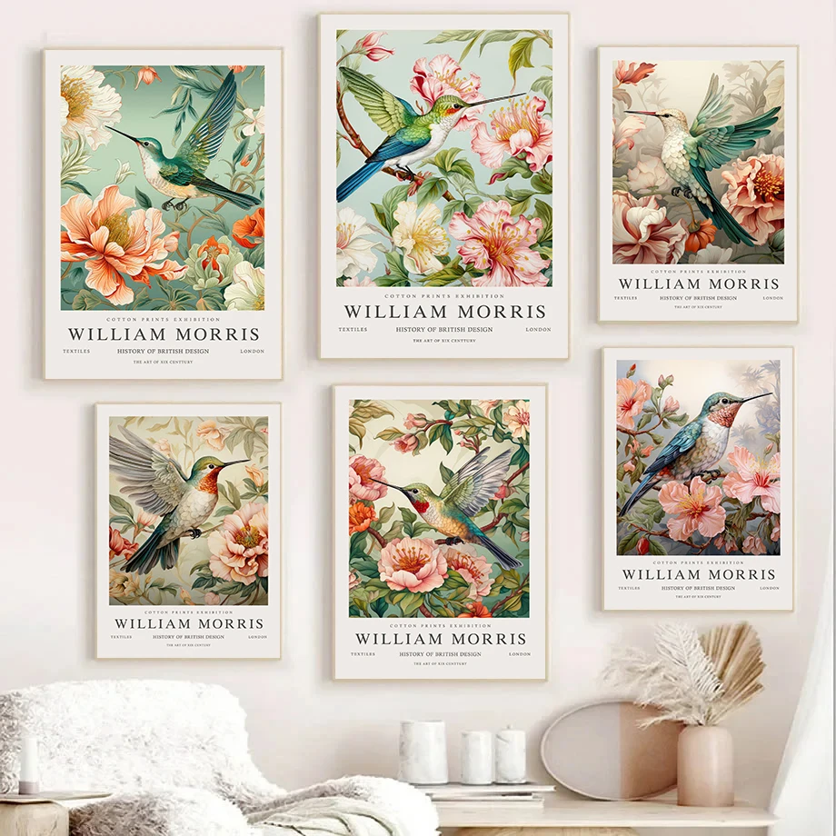 Vintage William Morris Hummingbird Sparrow Flower Bird Botanical Art Poster Canvas Paintings Wall Art Pictures Home Decor