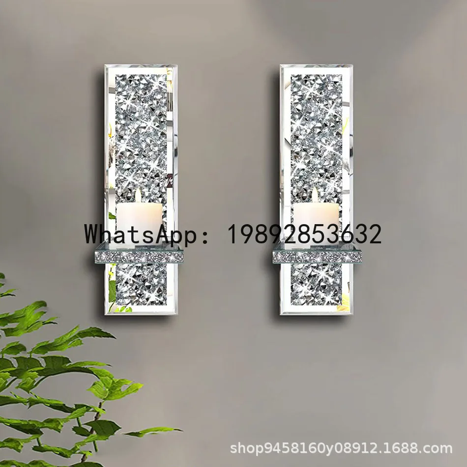 Lyy 2-piece mirrored diamond wall-mounted candle holder shelf set - creative wall candle sconces