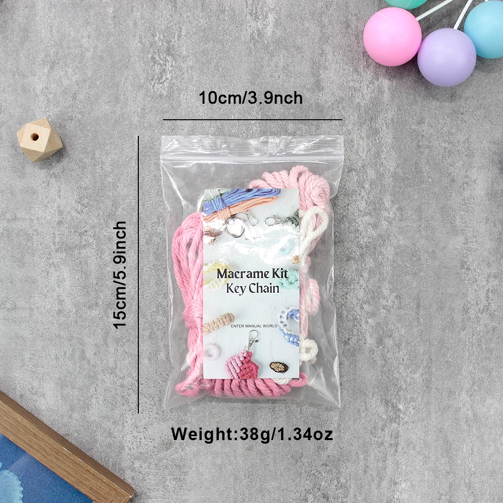 Bohemian Macrame Keychain Kit with Wood Beads - Beginner-Friendly DIY Handcraft Material Set for Making Keychain Charms