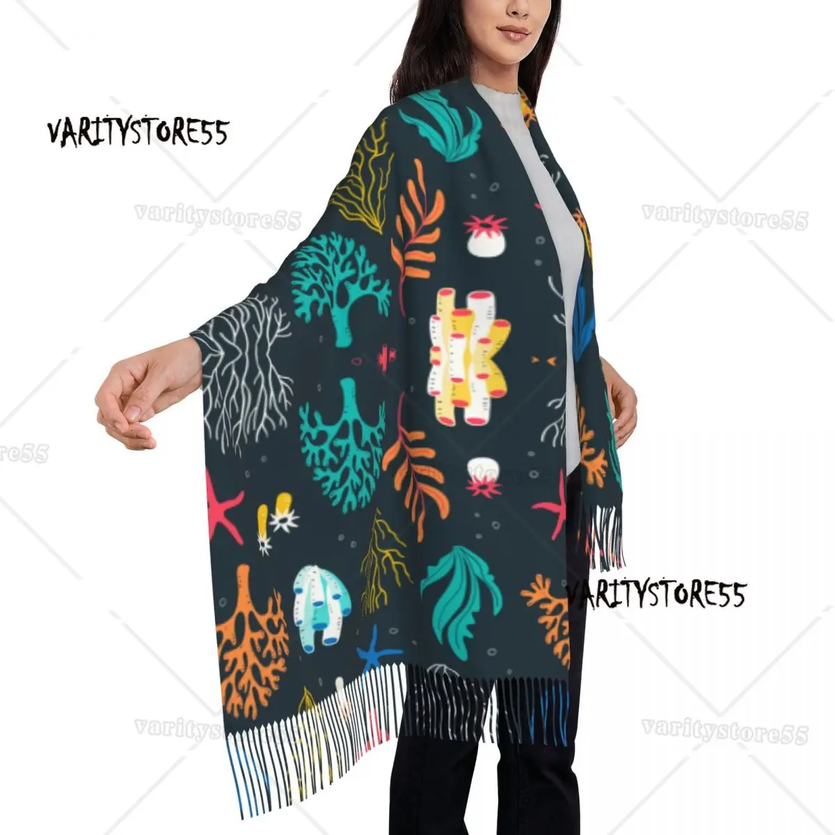 Starfish Coral Women's Pashmina Shawl Wraps Fringe Scarf Long Large Scarf