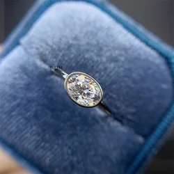 YULEM Customs Silver 925 White Gold Plated 5x7mm D Color Oval Cut Moissanite Ring with Moissanite