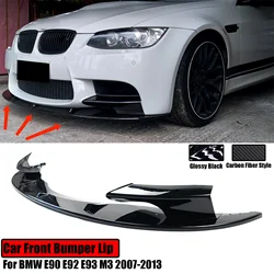 For BMW E90 E92 E93 M3 2007-2013 Car Front Bumper Lip Splitter Spoiler Diffuser Guard Protector Carbon Fiber Look Glossy Black