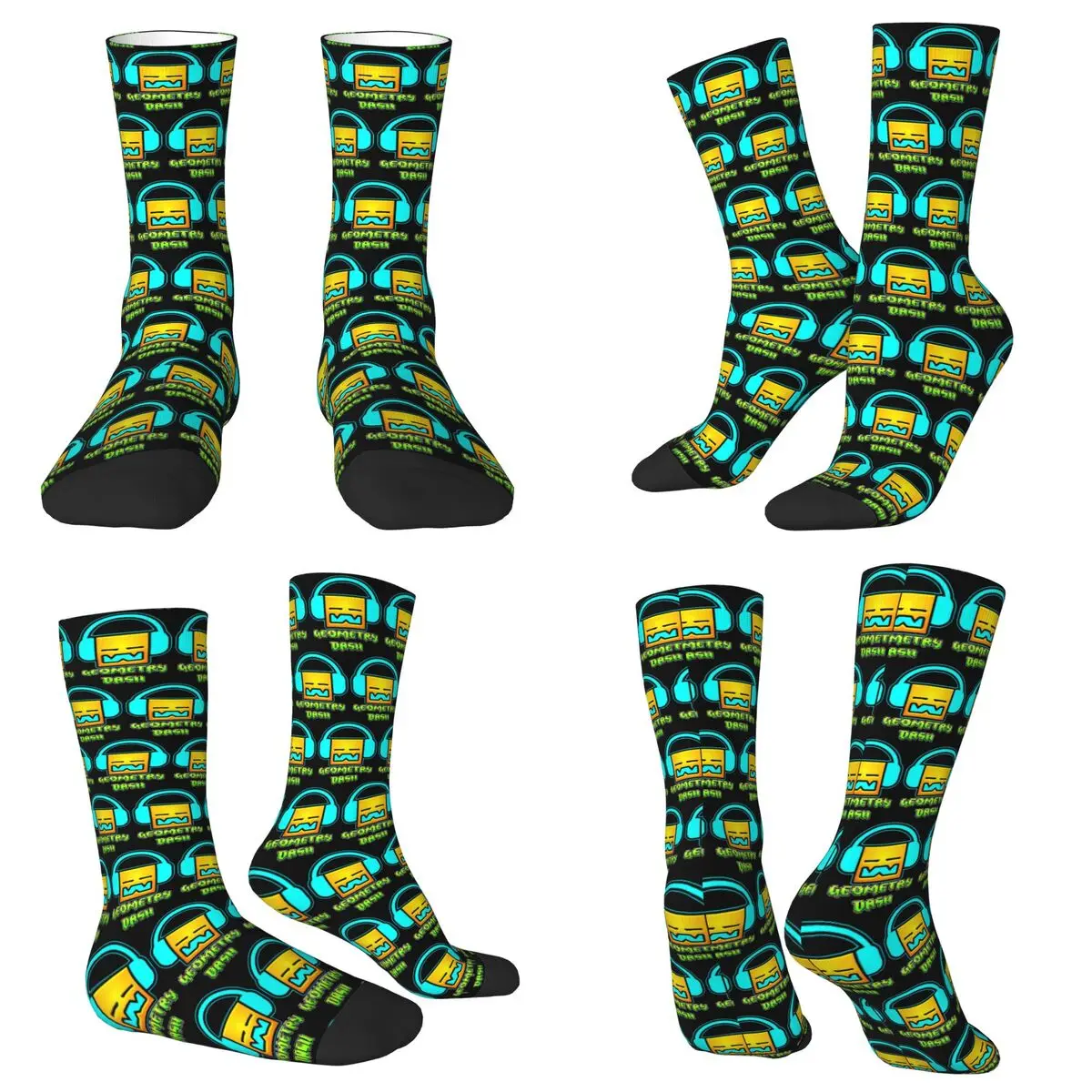 All Seasons Crew Stockings Geometry Dash Game Music Cute Geometric Socks Crazy Hip Hop Long Socks for Men Women Valentine's Day