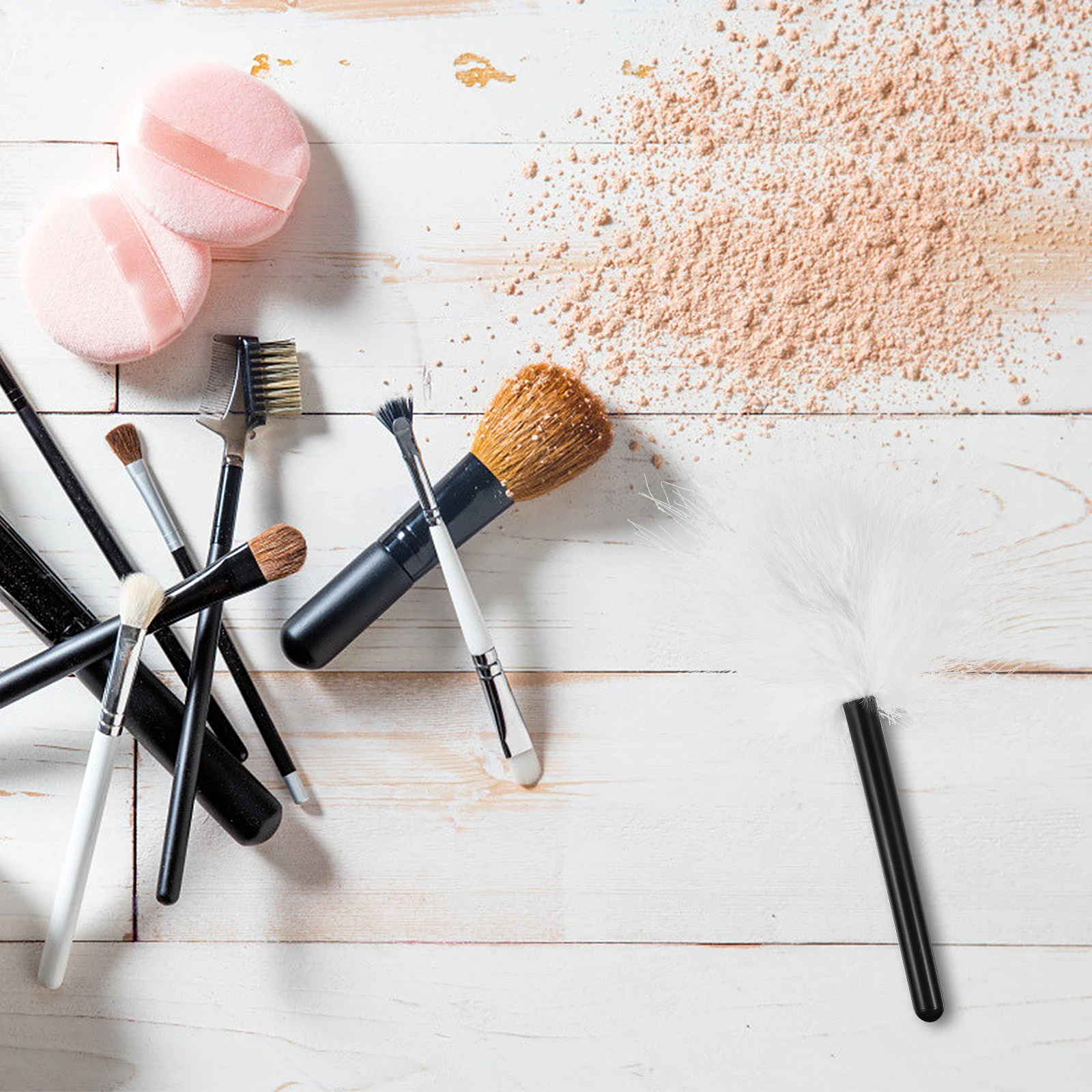 

2Pcs Fluffy Fire Turkey Feather Makeup Puff Soft Loose Powder Applicator Cosmetic Facial Puffs For Mineral Body Powder