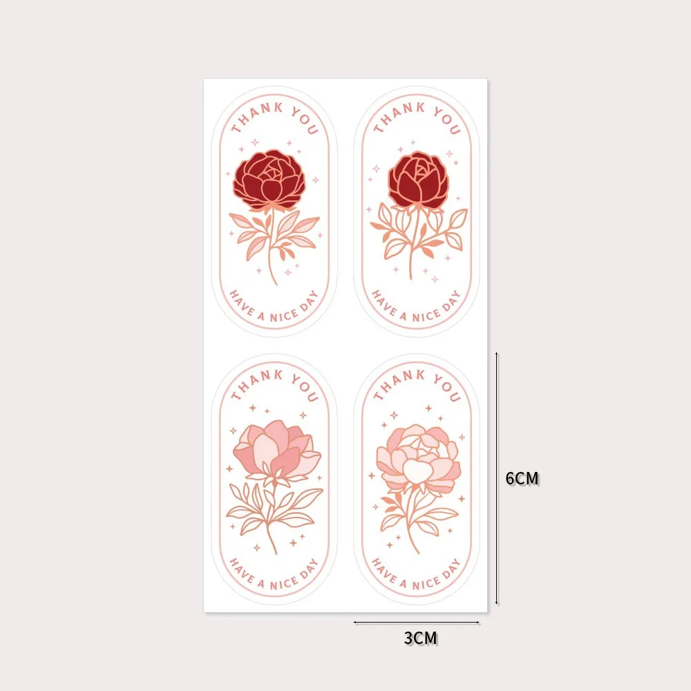 100pcs/pack Vintage Flower Thank You Stickers for Package Rectangle Adhesive Labels for Business, Boutiques, Online Retailers