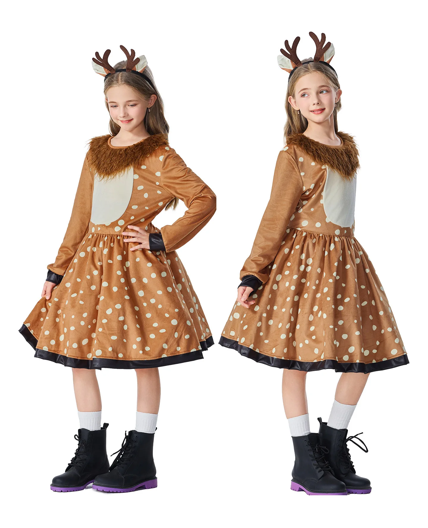 Wunderschönes Weihnachts-Rentier-Kostüm für Kinder, weiches, gepunktetes, ausgestelltes Festkleid, Weihnachts-Bühnenauftritt, Party, Tierkostüm – Detail 10