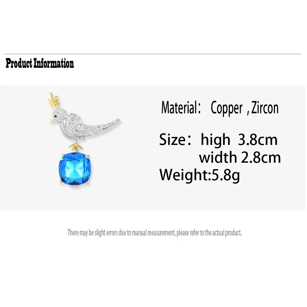 New Blue Crystal Bird Brooch for Women Fashion Coat Jewelry Accessories Personalized Lapel Pins Rhinestone Animal Pin Gifts