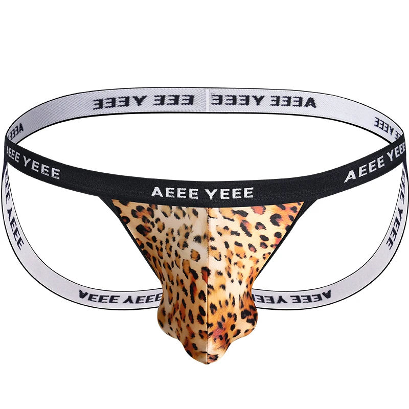 

Men's Underwear Sexy Thong Satin Double-Strap Leopard-Print Ice Silk Breathable Butt-Lifting Low-Rise Underpants