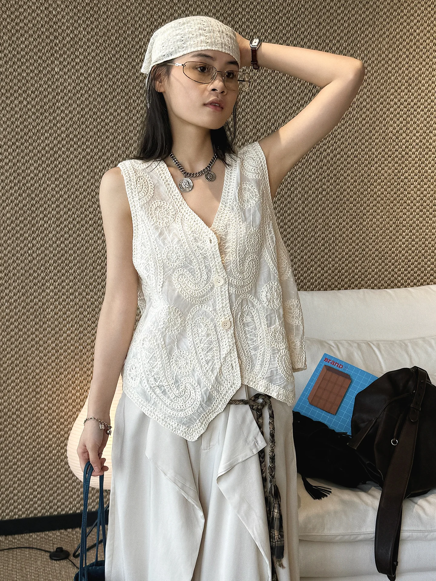 Summer New French Bohemian Style Heavy Industry Embroidery Hollow Vest Handmade Sleeveless Top for Women