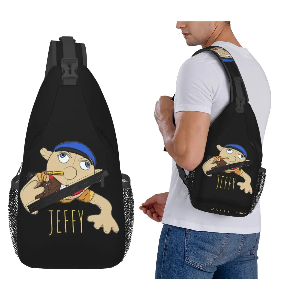 

Jeffy The Puppet Hot Selling! Chest Bag Men Sling Crossbody Backpack Chest Bag Traveling Hiking Daypack Shoulder Bag