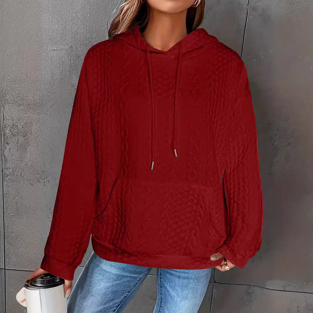 2024 Autumn Winter Fashion New Casual Women's Hoodies Style Jacquard Loose Hooded Fashion Long Sleeved Women Knitted Sweatshirt