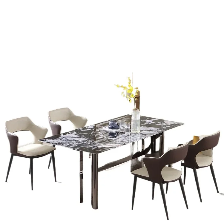 

Modern simple marble rock slab dining table and chair combination small apartment household luxury stone restaurant dining