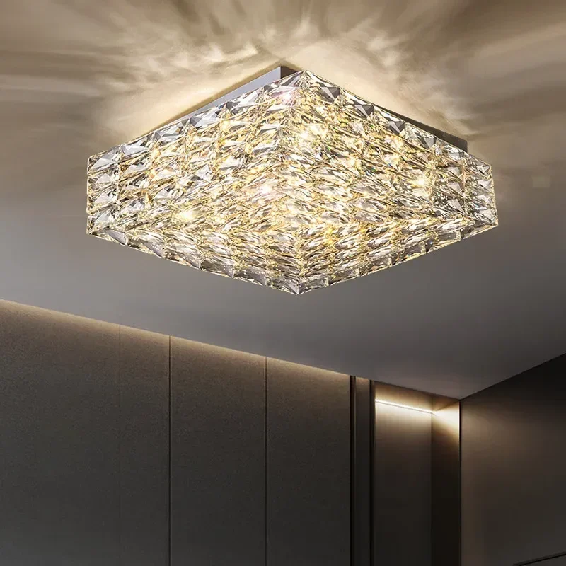 

Modern Luxury Square LED Crystal Chandelier Creative Design Ceiling Light Fixture for Bedroom Living Room Decor