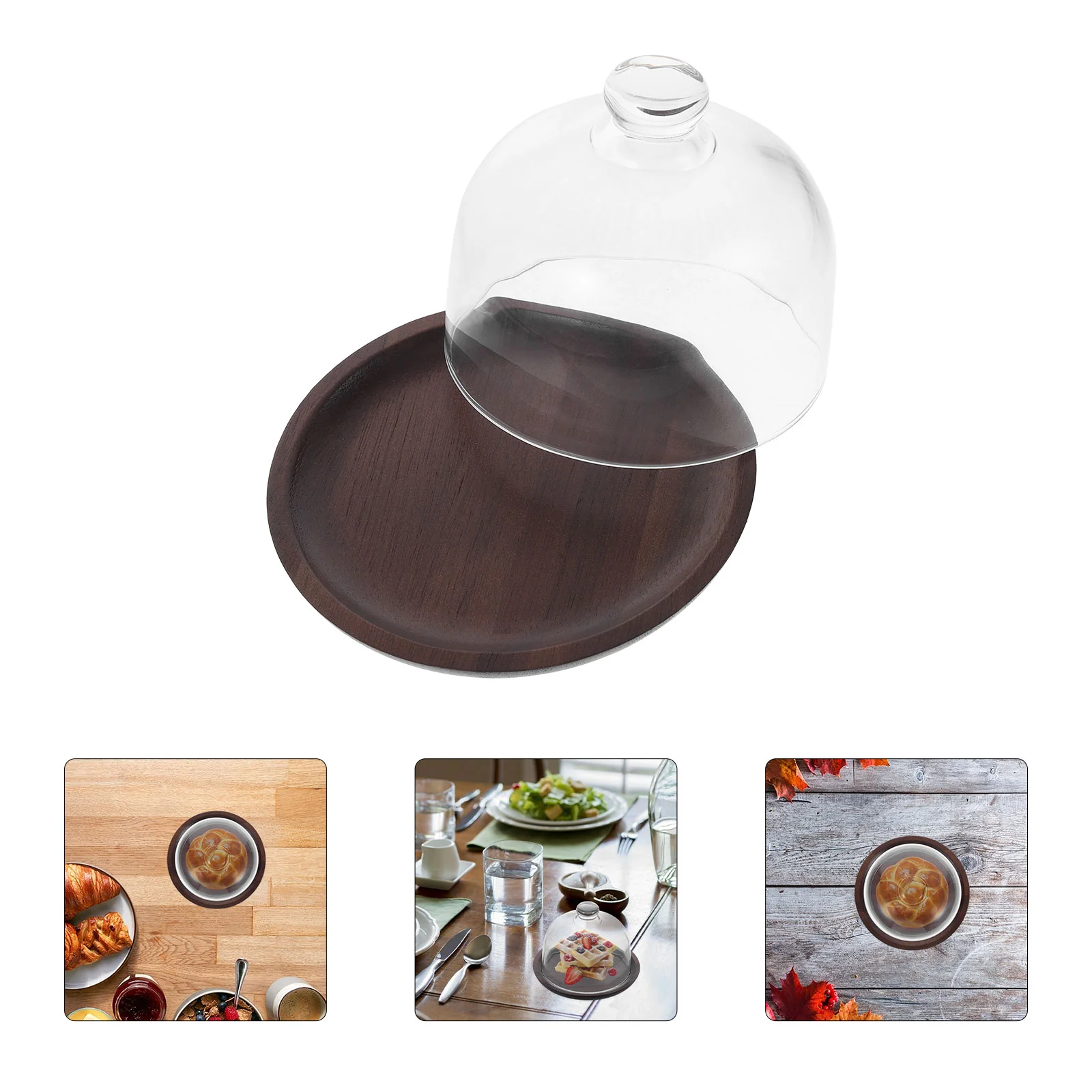 

Cake Tray Pans Bakery Display Case Porch Stand Acacia Holder with Cover Dish Lid Cookie Plate Dome Wood Glass