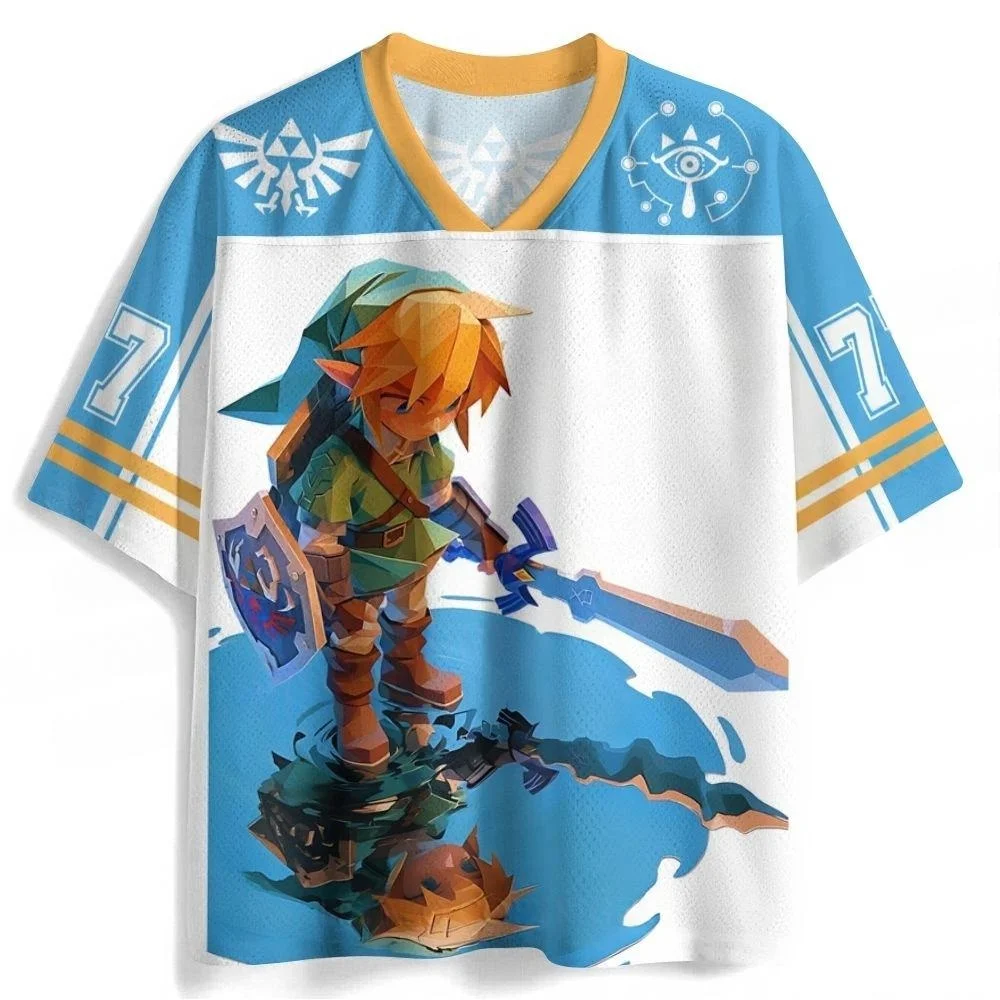 Zelda Link Master Sword Triangle Badge 3D Full Print Men's and Women's Loose Breathable V-neck Mesh Short Sleeve