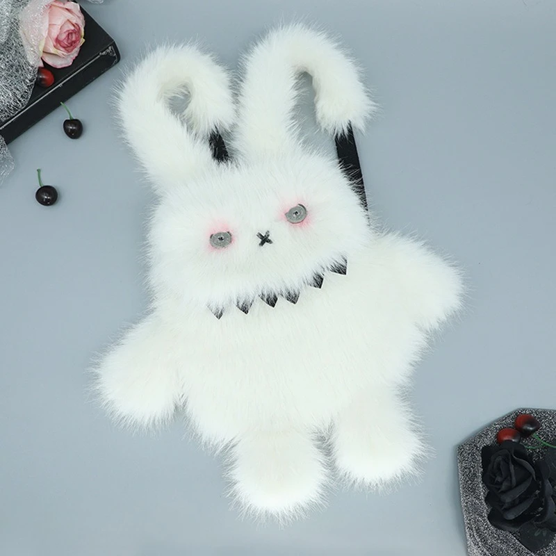 Archi Handwork Devil Rabbit Fluffy Backpack Bunny Furry Bag Halloween Candy Cosplay Props anime purse