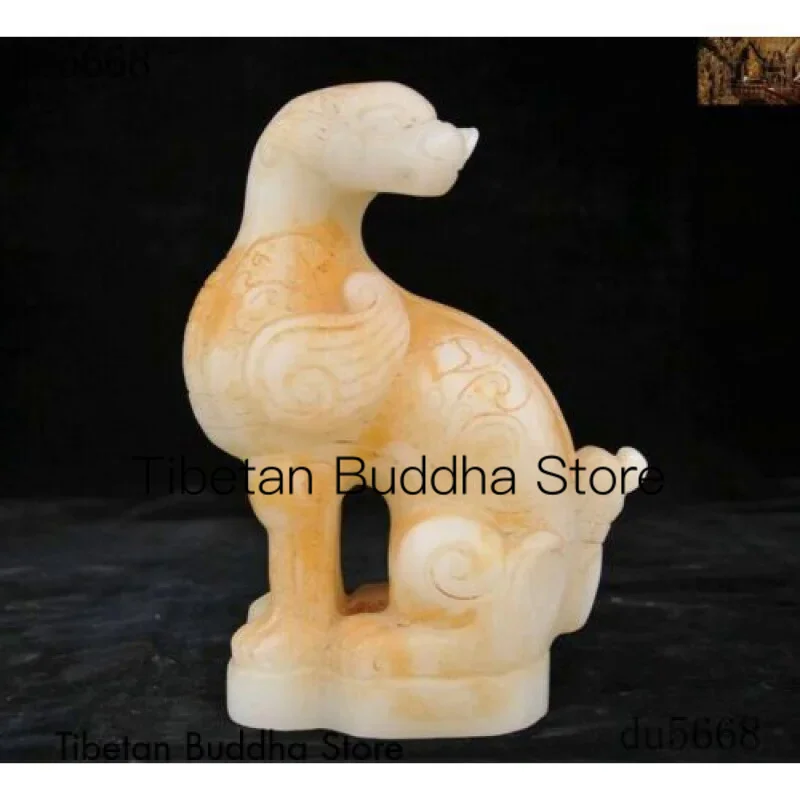 China White jade carve wealth animal double head Brave troops Pixiu beast statue