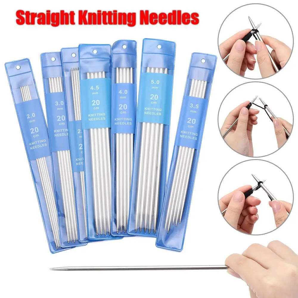 5Pcs/set Stainless Steel Sewing Accessories Craft Set Yarn Straight Knitting Needles Knitting Tools Metal Crochet Crochet Hooks