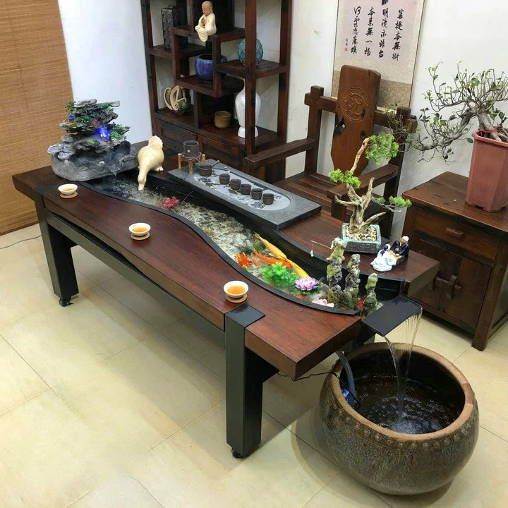 Flowing Water Old Ship Wood Table-Chair Set New Chinese Style Office Living Room Balcony Tea Table Coffee Table