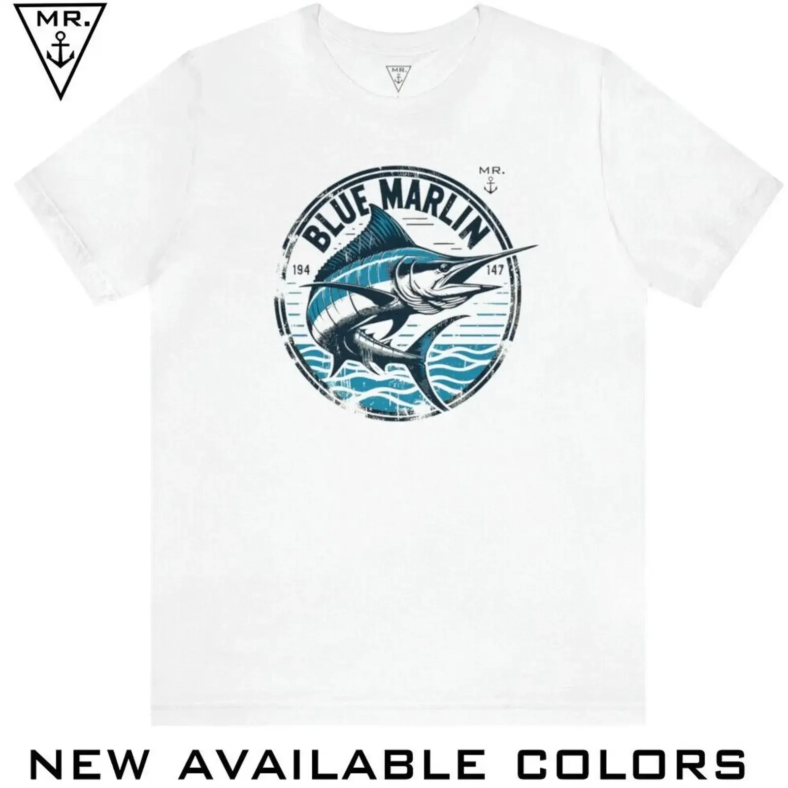 Camiseta Náutica Mr Anchor Blue Marlin, Premium Vintage, Lavada, Transpirable, Elegante, Unisex, Ropa de Diseñador