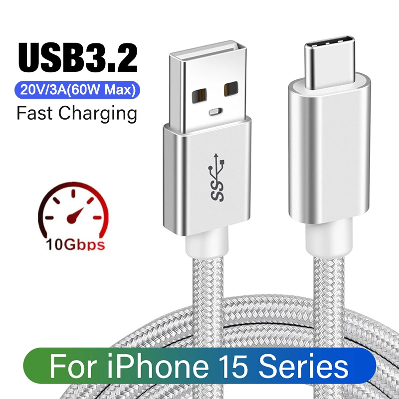 3A USB C Cable for iPhone 15 Pro max USB3.2 Gen2 60W Fast Charging USB A to Type C Data Cord for Xiaomi Samsung MacBook iPad 3m