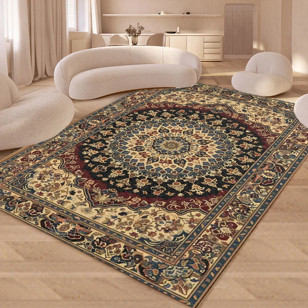 Boho Area Rugs Washable Vintage mandala Neutral Large Carpet for Dinning Room Living Room Bedroom Farmhouse Non Slip Mat
