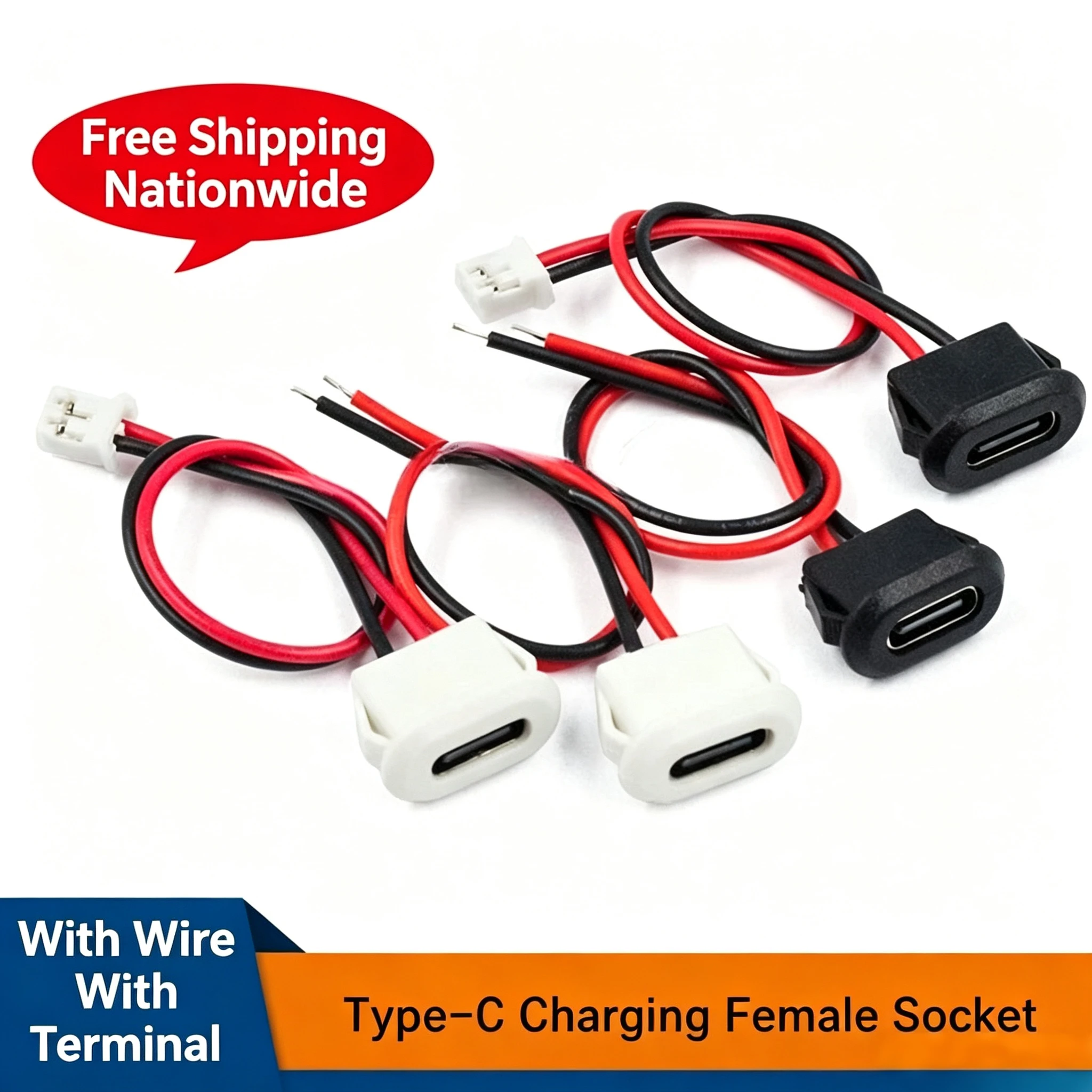 Type C Female Connector Waterproof USB C Female Jack Socket 2 Pin 3A Charging Port Power Cable Extension Direct Crimp Mount