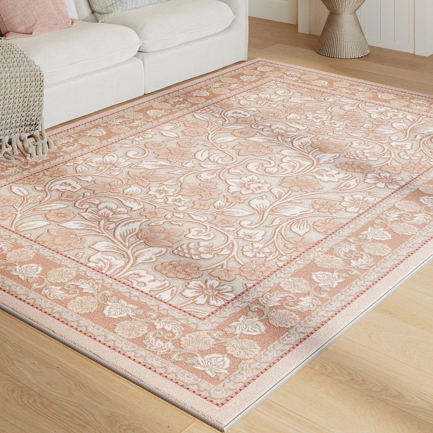 Vintage Persian Pink Floral Rug for Living Room Floor Mat Bedroom Carpet Non-slip Washable Large Area Mats Alfombra Salón Grande