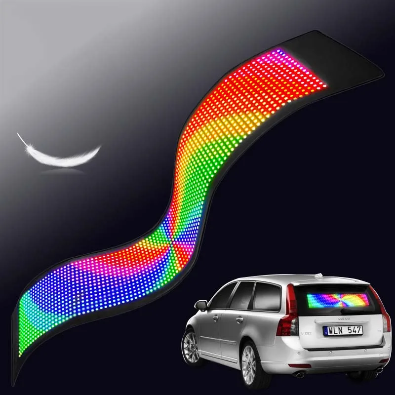 Auto Led Display Teken Led Soft Screen Rgb Opvouwbare Bluetooth App Programmeerbaar Prikbord Voor Auto Achterruit Reclame Licht