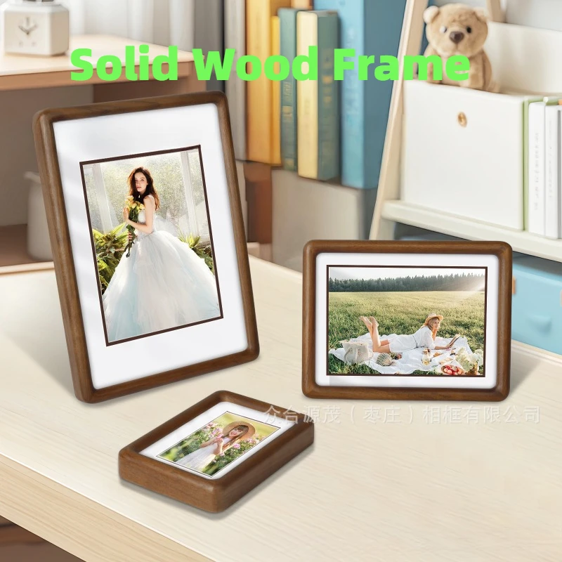 North American Black Walnut Solid Wood Photo Frame with Stand, Mortise Tenon Rounded Corners for Family Portrait Calligraphy